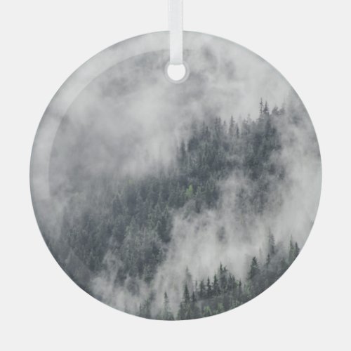 Carpathian Mountains Foggy Forest Scene Glass Ornament