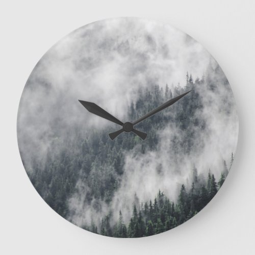 Carpathian Mountains Foggy Forest Scene Large Clock