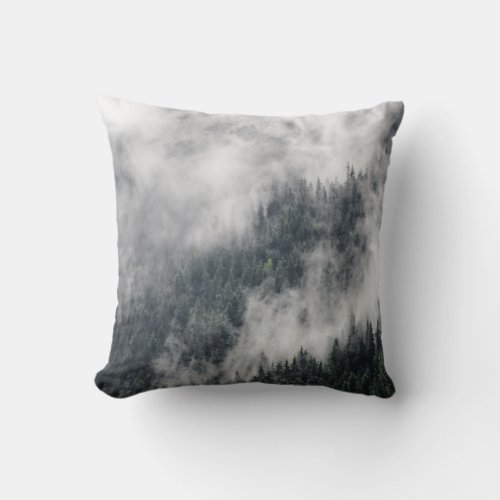 Carpathian Mountains Foggy Forest Scene Throw Pillow