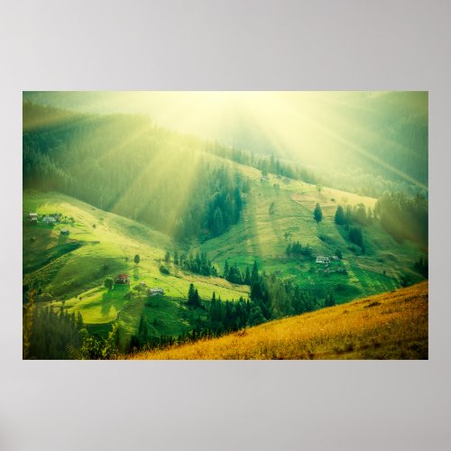 Carpathian mountains summer landscape at sunset wi poster