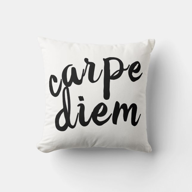 carpe diem black and white bold quote modern throw pillow (Front)