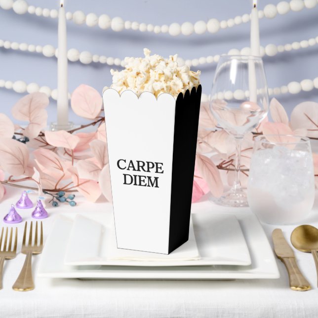Carpe Diem black and white popcorn boxes (Wedding)