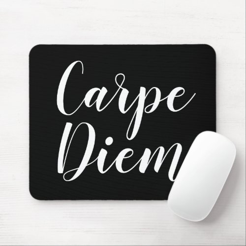 Carpe Diem black and white script typography Mouse Pad
