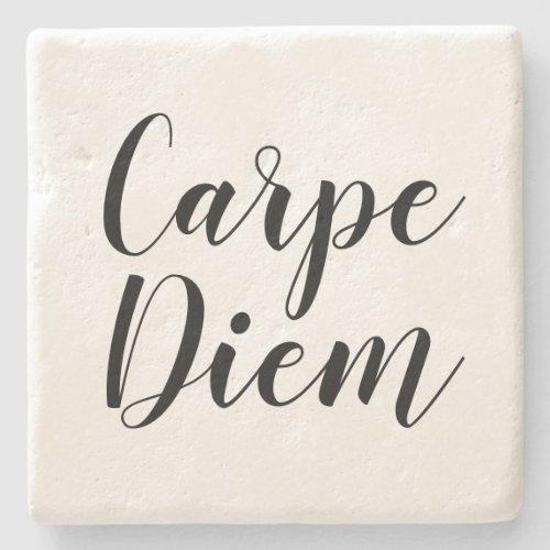 Carpe Diem black and white script typography Stone Coaster