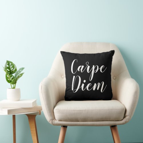 Carpe Diem black and white typography throw pillow