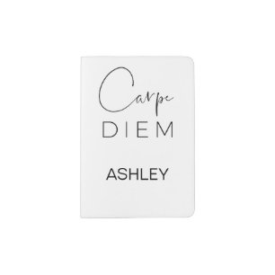 CARPE DIEM Black Hand Lettered Name Typography Passport Holder