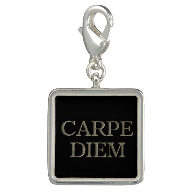 Carpe Diem black silver square charm (Front)