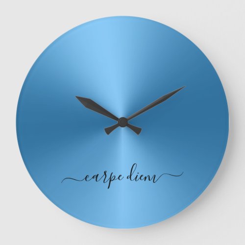 Carpe Diem Blue Metallic Style Acrylic Large Clock