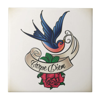 Carpe Diem Bluebird Tattoo Ceramic Tile