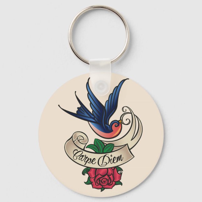 Carpe Diem Bluebird Tattoo Keychain (Front)