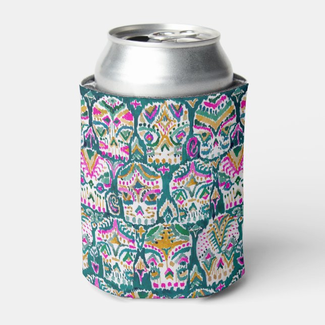 CARPE DIEM Colorful Green Sugar Skull Can Cooler (Can Front)