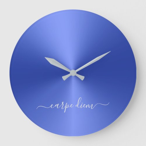Carpe Diem Dark Blue Metallic Style Acrylic Large Clock