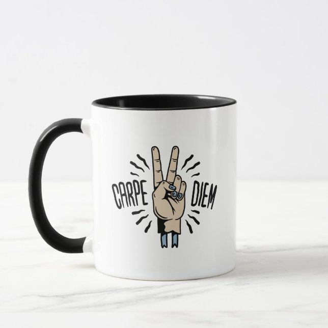 Carpe Diem Funny Retro Motivational Quote Mug (Left)