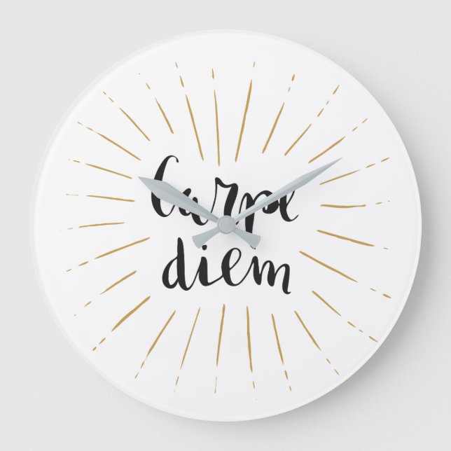 Carpe Diem Hand-lettered Typography Design Large Clock (Front)