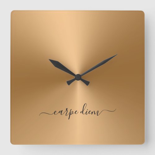 Carpe Diem Honey Metallic Style Acrylic Square Wall Clock