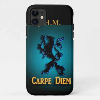 "Carpe Diem" Iphone case with black and blue Lion.