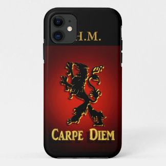 "Carpe Diem" Iphone case with black and red Lion.