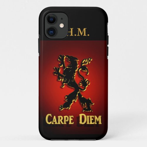 Carpe Diem Iphone case with black and red Lion