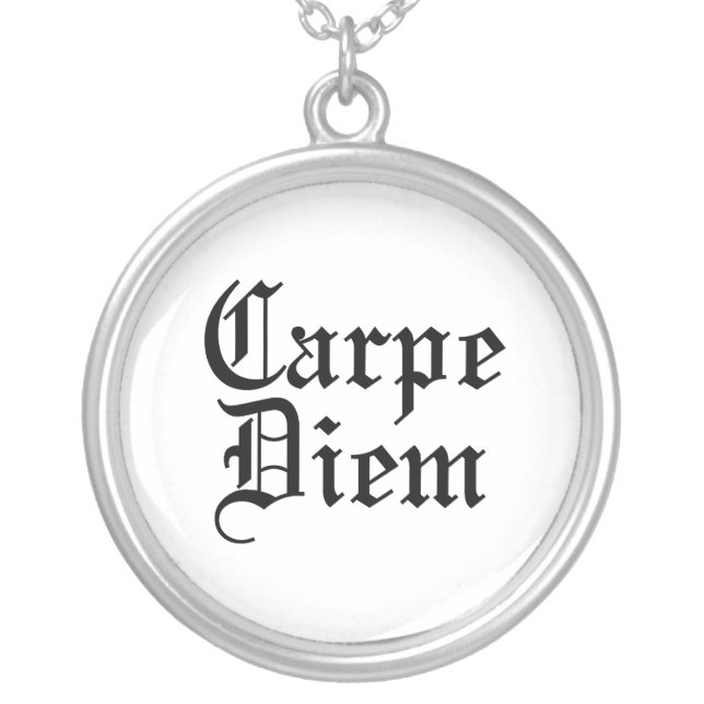 Carpe Diem - Latin Phrase Silver Plated Necklace (Front)