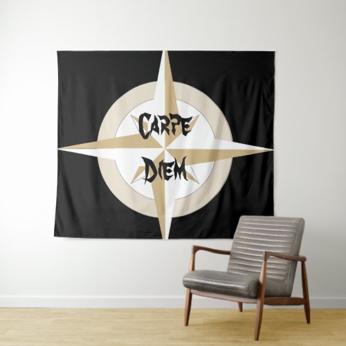 Carpe Diem Latin Saying Gold Compass Tapestry