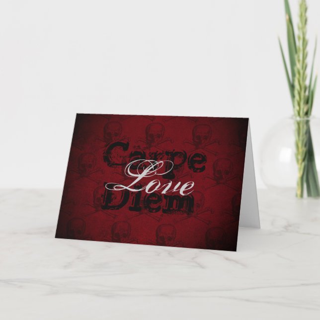 Carpe Diem Love Skull n Crossbones Valentine's Day Holiday Card (Front)