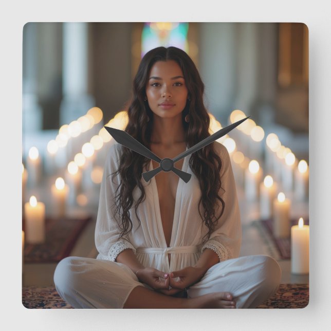 CARPE DIEM - Meditation - Yoga Square Wall Clock (Front)