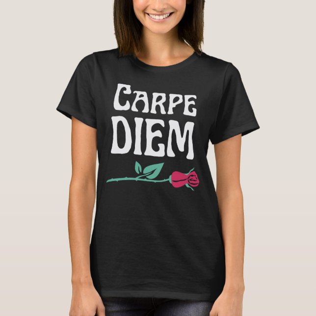 Carpe Diem Motivational Wisdom Dark Academia T-Shirt (Front)