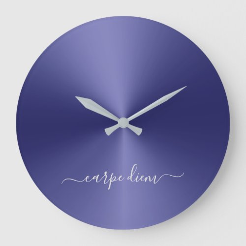Carpe Diem Navy Blue Metallic Style Acrylic Large Clock