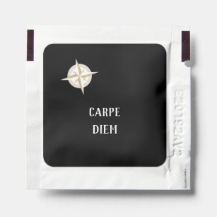 Carpe Diem on Black with Gold White Compass Hand Sanitizer Packet