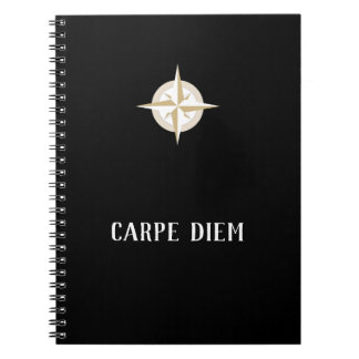 Carpe Diem on Black with Gold White Compass Notebook