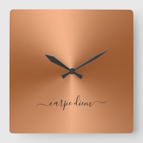 Carpe Diem Orange Metallic Style Acrylic Square Wall Clock