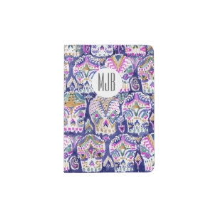 Carpe Diem Purple Boho Sugar Skull Passport Holder