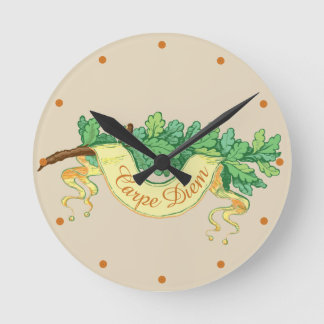 Carpe Diem scroll Latin quote "Seize the day" Round Clock