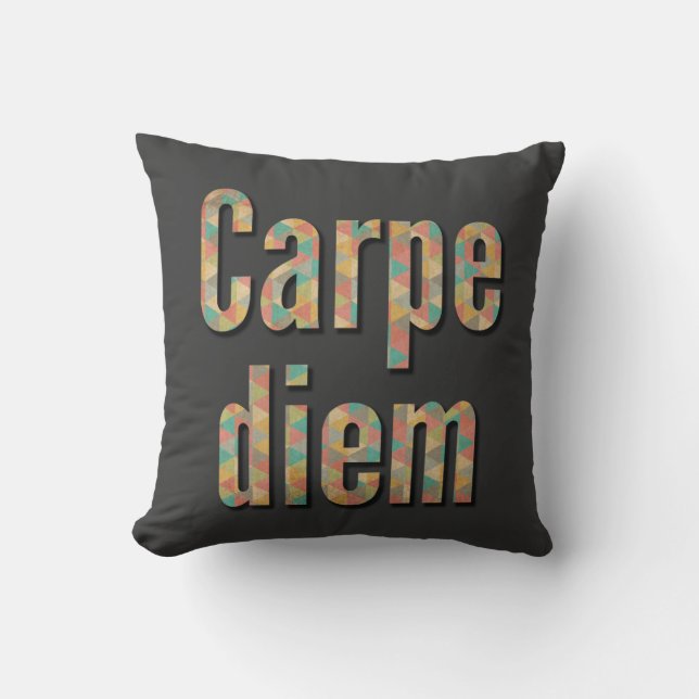 Carpe diem Seize the day Geometric Black Throw Pillow (Front)