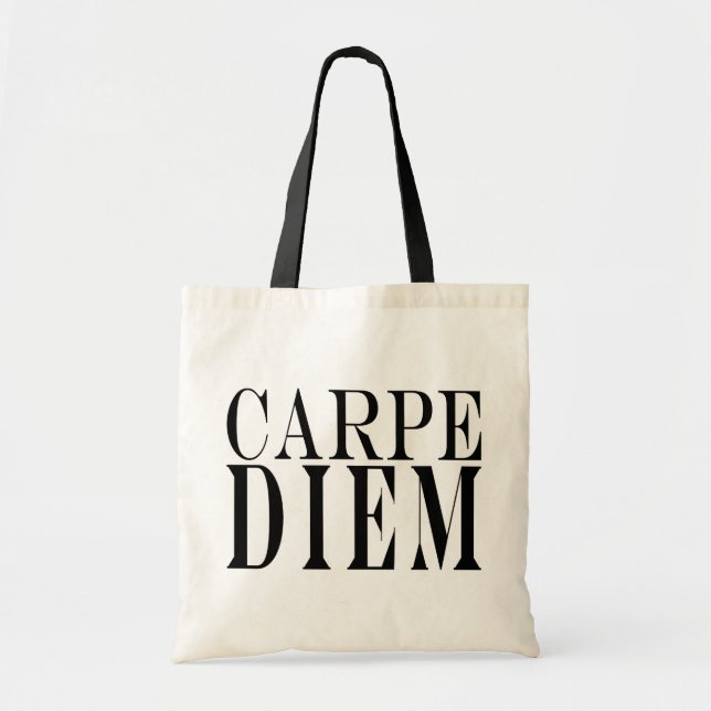 Carpe Diem Seize the Day Latin Quote Happiness Tote Bag (Front)