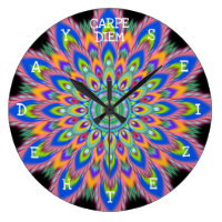 Carpe Diem seize the day Mandala wall clock. Large Clock