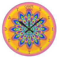 Carpe Diem seize the day Mandala wall clock. Large Clock