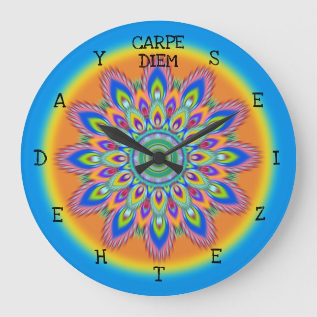 Carpe Diem seize the day Mandala wall clock. Large Clock (Front)
