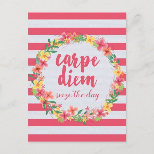 Carpe Diem  Seize The Day Pink Quote Postcard