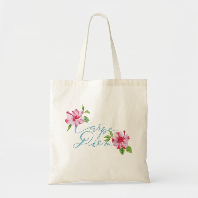 Carpe diem seize the day tropical hibiscus tote bag (Front)