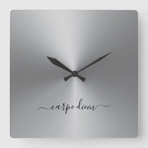Carpe Diem Silver Metallic Style Acrylic Square Wall Clock