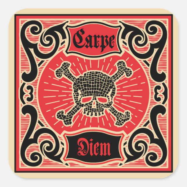 Carpe Diem Skull Square Sticker (Front)