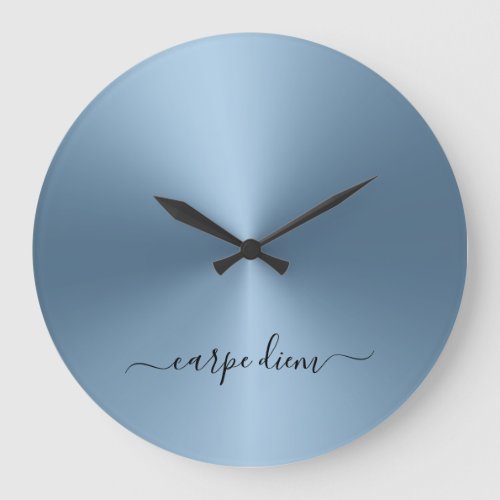 Carpe Diem Steel Blue Metallic Style Acrylic Large Clock
