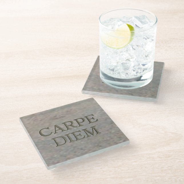 Carpe Diem Stone glass coaster (Angled)