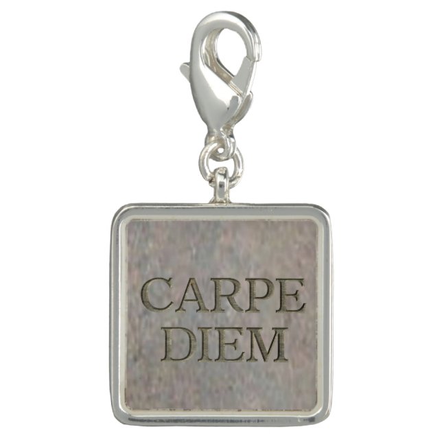 Carpe Diem Stone silver square charm (Front)