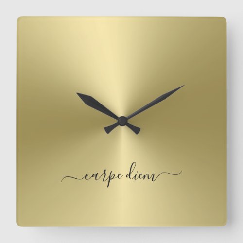 Carpe Diem Vanilla Metallic Style Acrylic Square Wall Clock