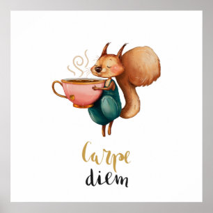 Carpe Diem Whimsical Squirrel Poster