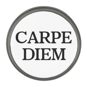 Carpe Diem white gunmetal round lapel pin