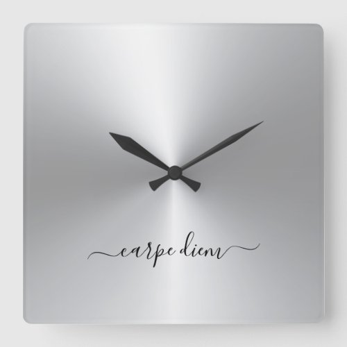 Carpe Diem White Metallic Style Acrylic Square Wall Clock