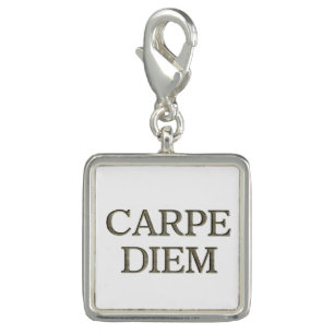 Carpe Diem white silver square charm